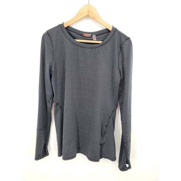 Zella Women's Black Grey Striped Back Cut out Long Sleeve Active Top Size Large - Picture 1 of 5